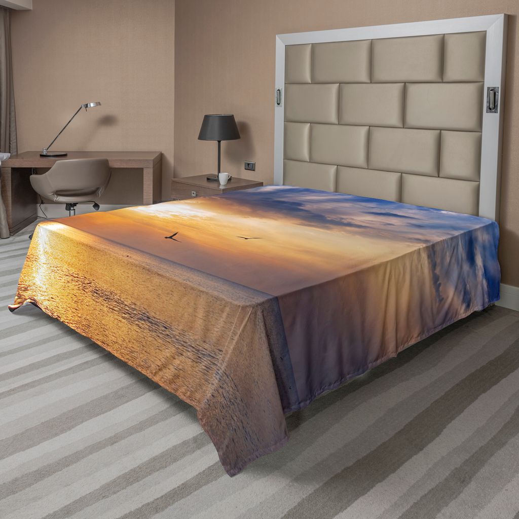 ABAKUHAUS Vögel Bettlaken, Sonnenaufgang Am Frühen Morgen Über Dem Ozean Und Eine Vogel Horizont Natur, weiches bequemes oberes Bettlaken für e...