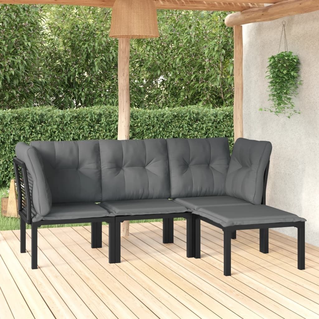 Maison Exclusive - 4-tlg. Garten-Lounge-Set Schwarz und Grau Poly Rattan