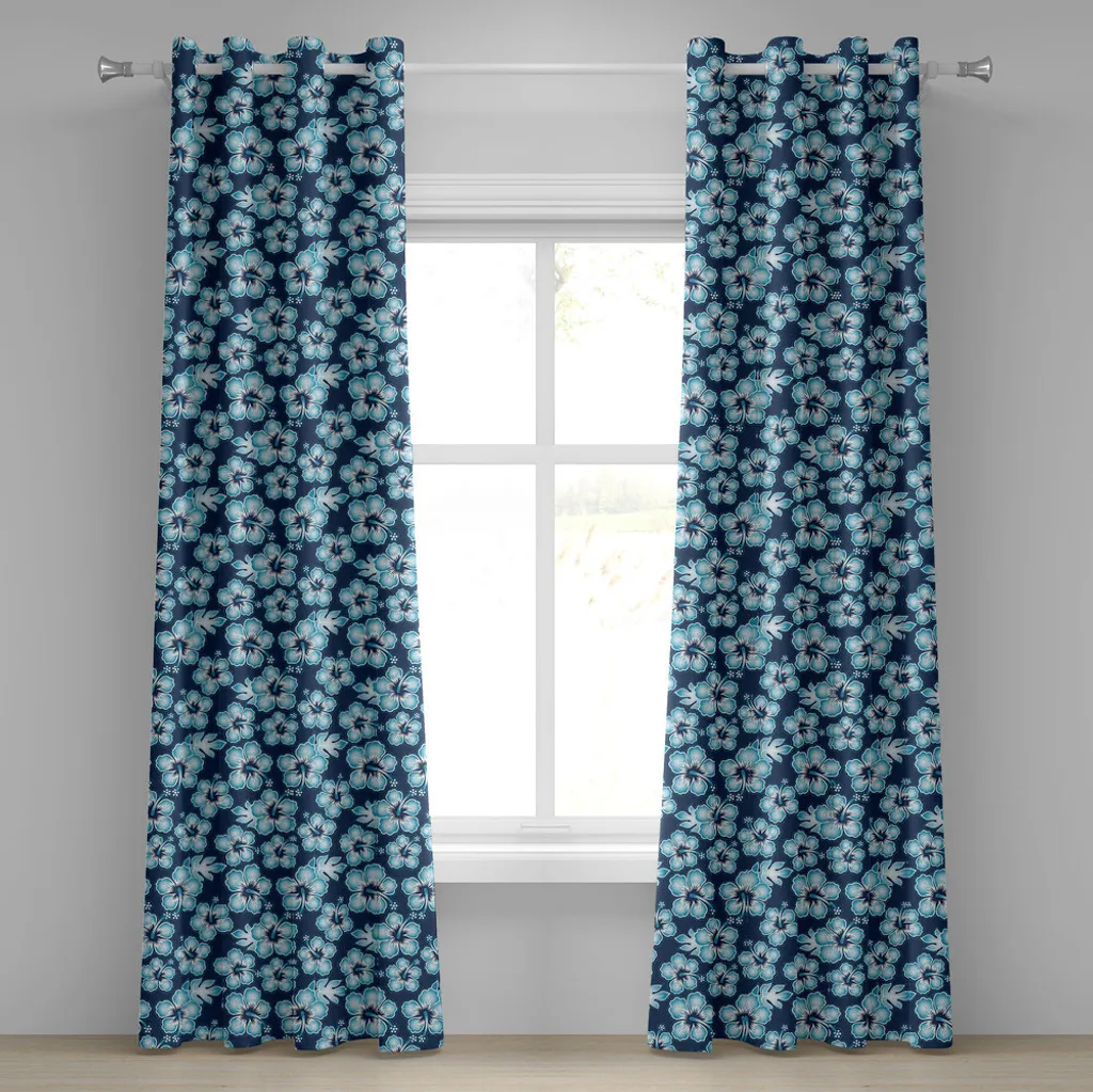 Rideaux décoratifs salon fleurs tropicales bleu marine 280 x 175 cm