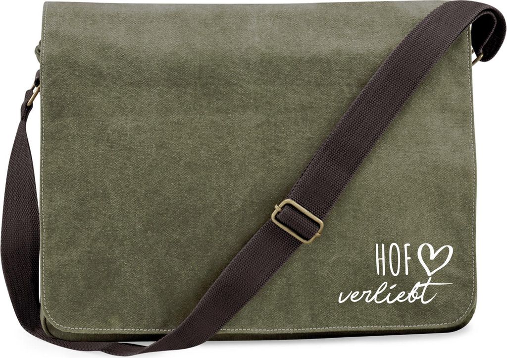Huuraa Umhängetasche Hof verliebt 14 Liter Military Green Canvas Laptoptasche Geschenkidee