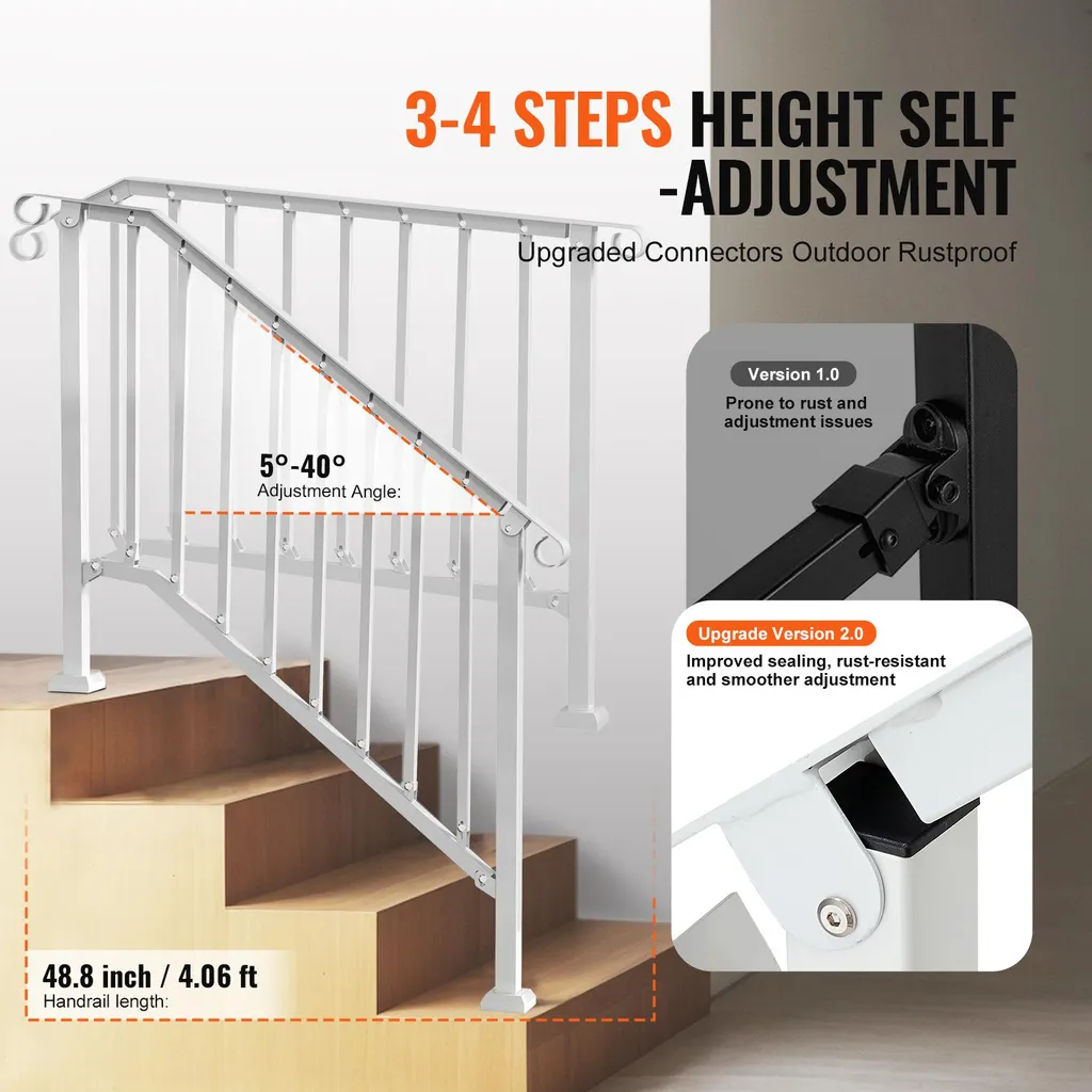 VEVOR rampe d'escalier extérieure blanche en acier pour 3 à 4 marches
