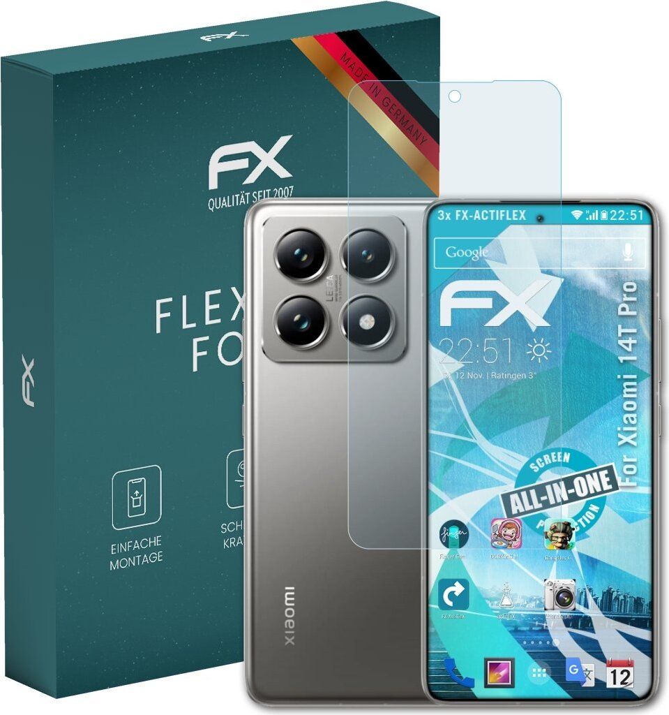 atFoliX FX-ActiFleX 3x Schutzfolie kompatibel mit Xiaomi 14T Pro Folie