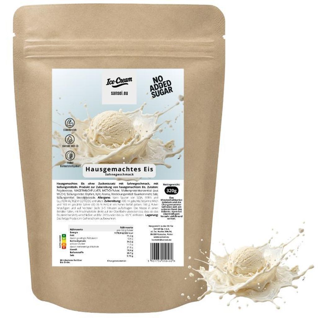Sansei Eispulver Sahnegeschmack Ohne Zuckerzusatz 320 g Produktbild 