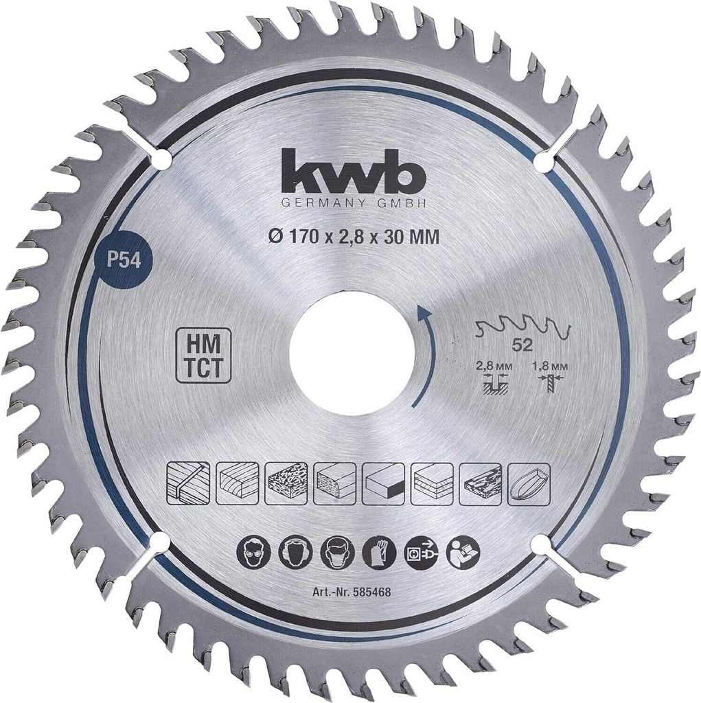 kwb Kreissägeblatt 170 x 30 mm, sehr feiner Schnitt, Sägeblatt geeignet für Arbeitsplatten, Holz und beschichtete Platten