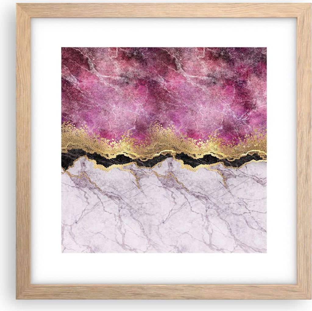 Gerahmtes Poster - Rahmen in heller Eiche - Rosa golden Hintergrund - 30x30 cm - Wand Bild - Wanddeko - Wandbilder - Kunstposter - Wandposter - Bil...
