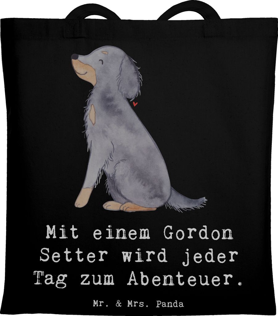 Mr. & Mrs. Panda Tote Bag Gordon Setter Abenteuer - Schwarz - Geschenk, Hunderasse, aufregende Reise, Hunderassen, totebag, energiegeladen, Uni Tas...