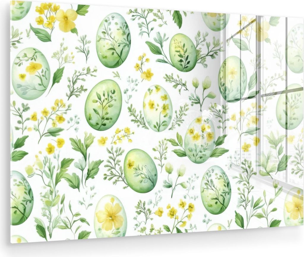 MuchoWow Glasbilder - Bilder auf Wandbild - Foto auf Glas Muster - Grün - Eier 60x40 cm Wanddekoration aus Glas - Acrylglasbild - Acrylbilder - Gl...