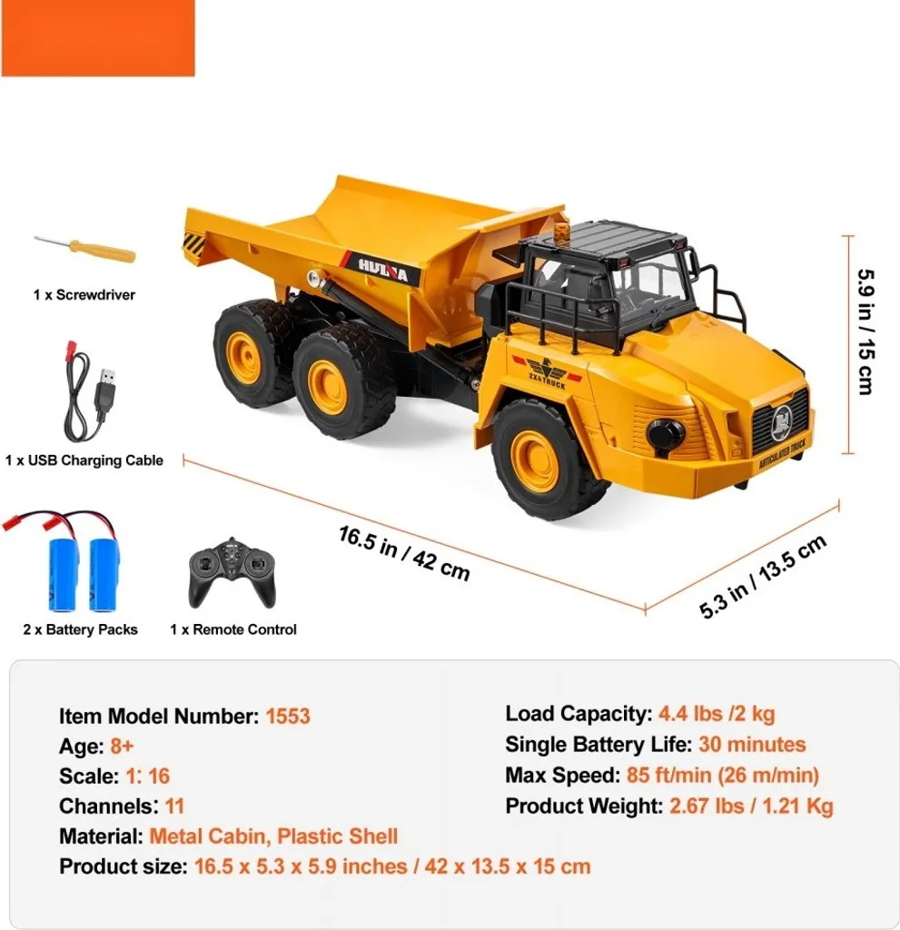 Engin de construction RC 11CH - Camion benne télécommandé 1:16 robuste - 7