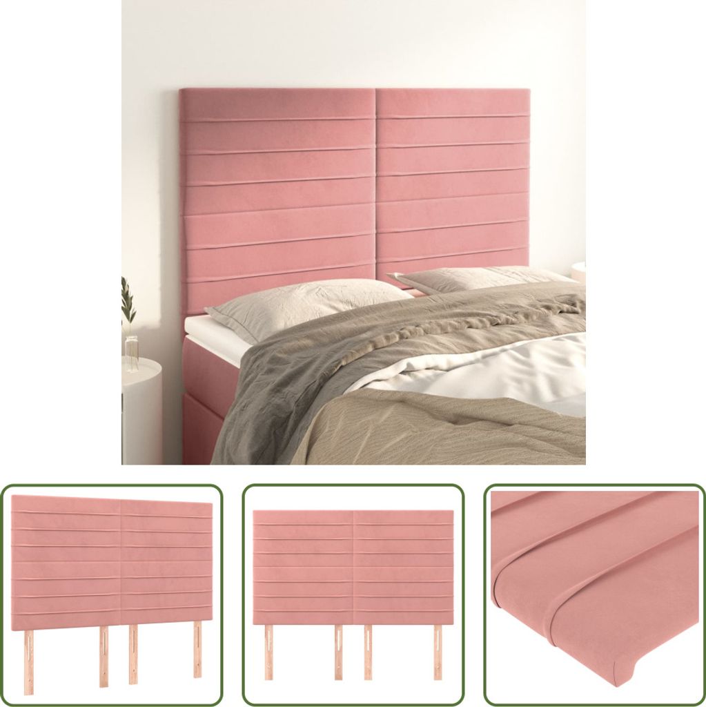 The Living Store Kopfteile 4 Stk. Rosa 72x5x78/88 cm Samt