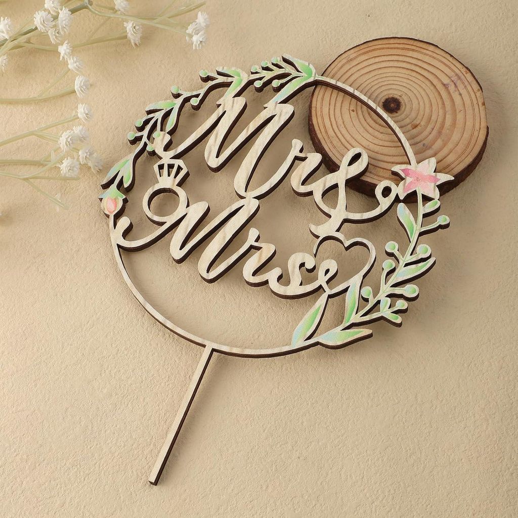 20cm Greeny Mr & Mrs Cake Topper - Holz Braut und Bräutigam Zeichen für Hochzeit Verlobung Jubiläum - Foto Requisiten Partybedarf