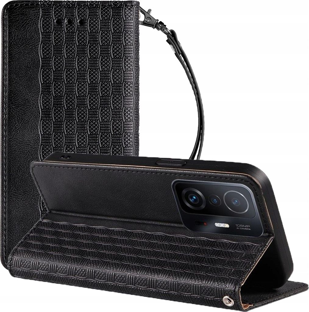Magnet Strap Case für Xiaomi Redmi Note 11 Pro Wallet Case + Mini-Lanyard-Anhänger schwarz