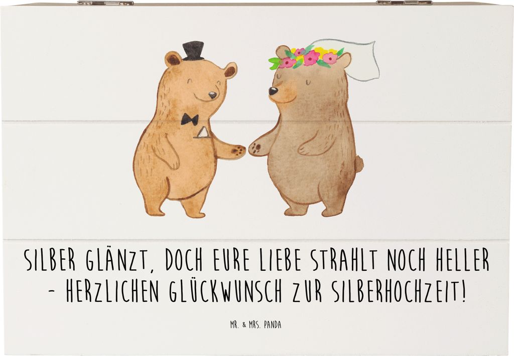 Mr. & Mrs. Panda Holzkiste 25. Hochzeitstag Silberne Hochzeit 22 x 15 cm - Weiß - Geschenk, unvergesslich, Geschenke, Beständige Partnerschaft, B...
