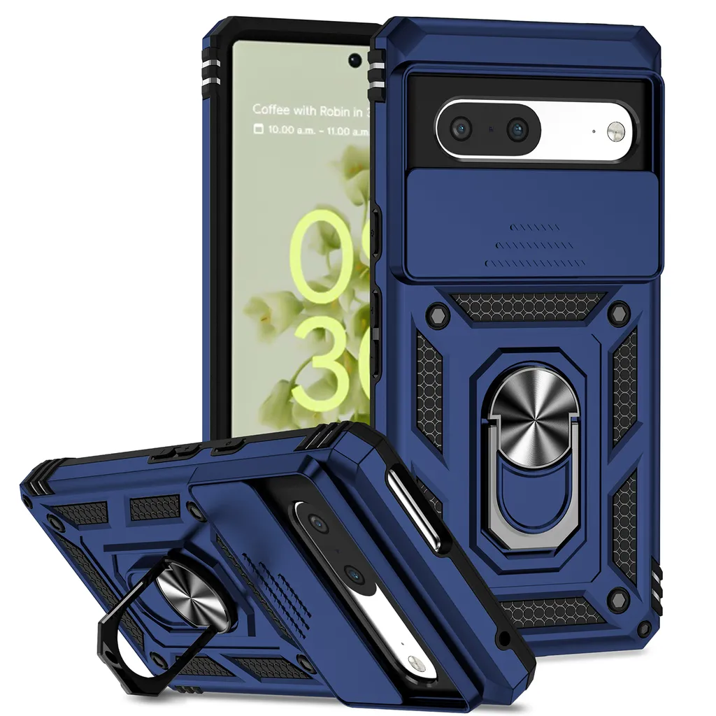 Custodia Protettiva Google Pixel 7 Blu con Slider Camera e Ring Holder