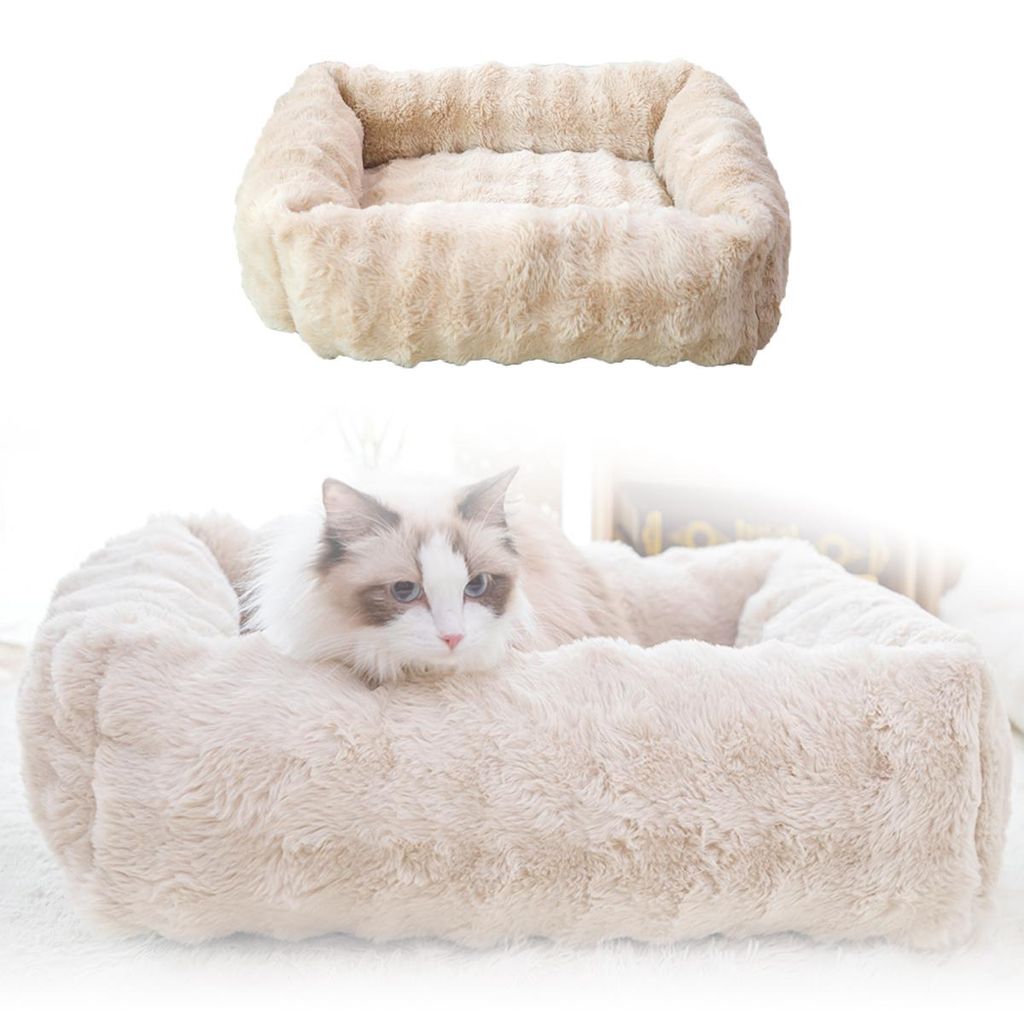 Katzenbetten, Hundebett, Flauschiges Plüsch-Katzenbett mit abnehmbarem, waschbarem Bezug und rutschfester Unterseite, Für Katzen und Hunde, 55x42...