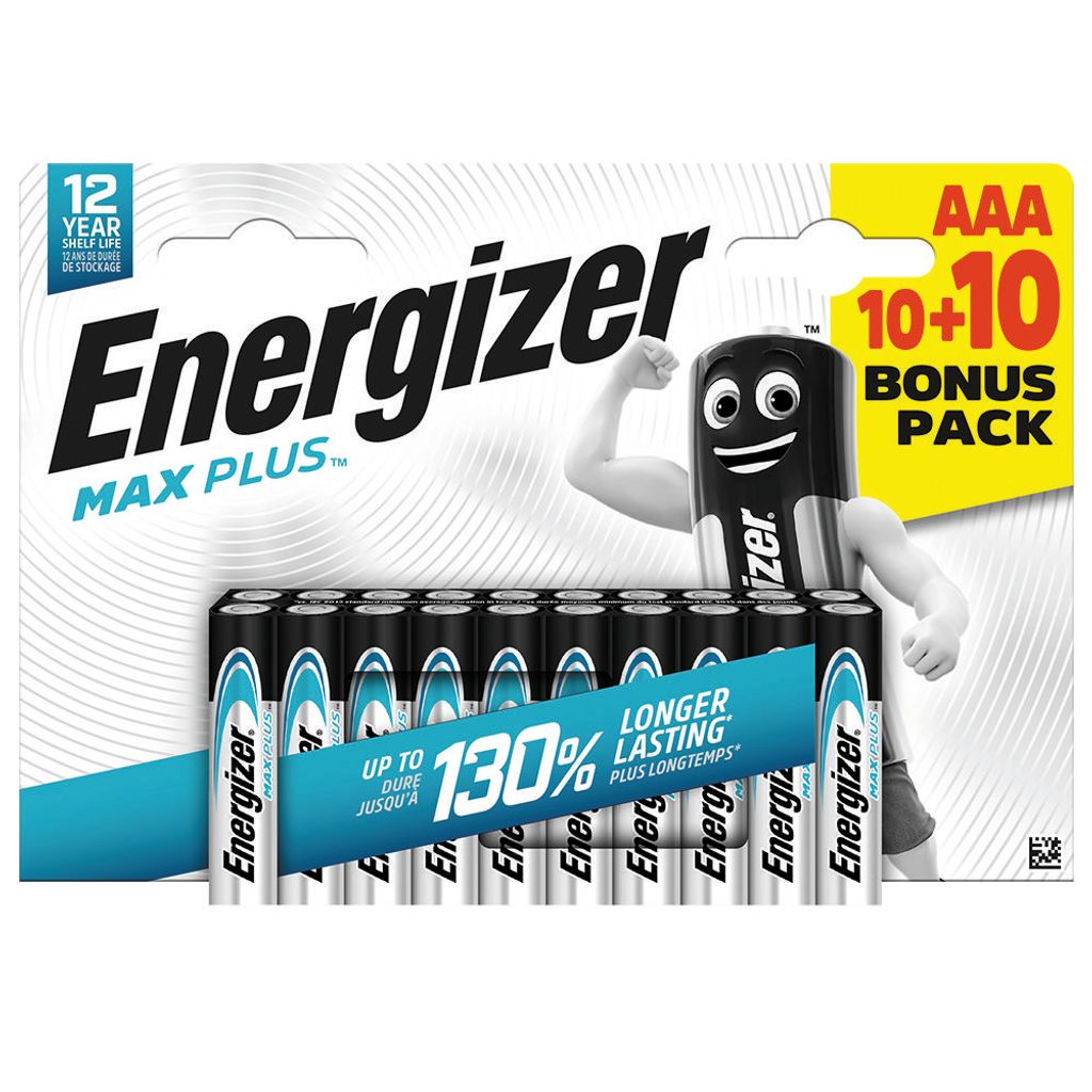 A package of Energizer AAA batteries with a cartoon battery character flexing.