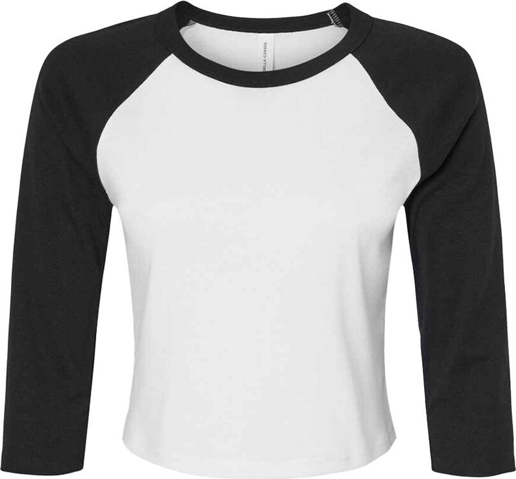 Bella + Canvas - kurzes T-Shirt Raglanärmel für Damen 3/4 Ärmel PC7097 (XS) (Weiß/Schwarz)