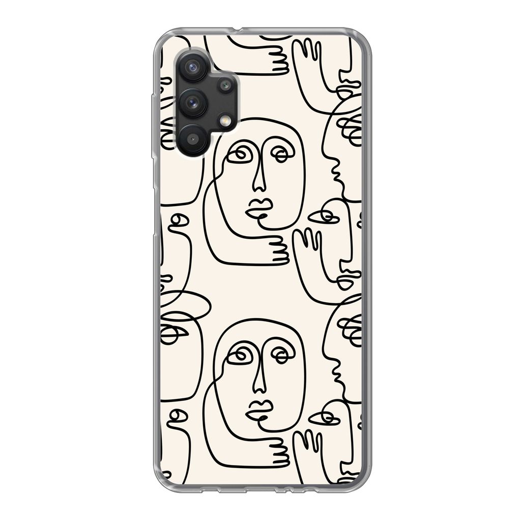 MuchoWow Handyhülle Schutzhülle Hülle für Samsung Galaxy A32 5G Gesicht - Muster - Strichzeichnung Silikon Softcase Handy Hülle - Softcase