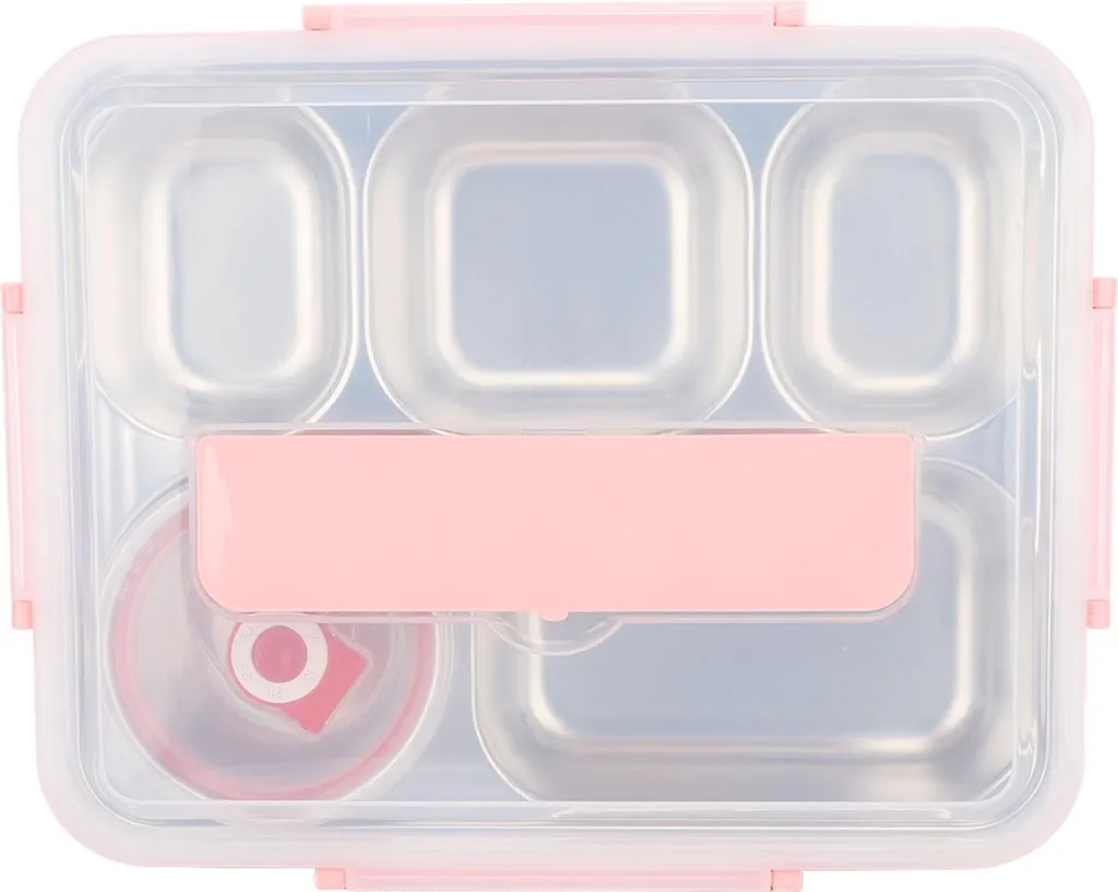 Boîte à lunch étanche en inox 5 compartiments rose : fini les fuites !