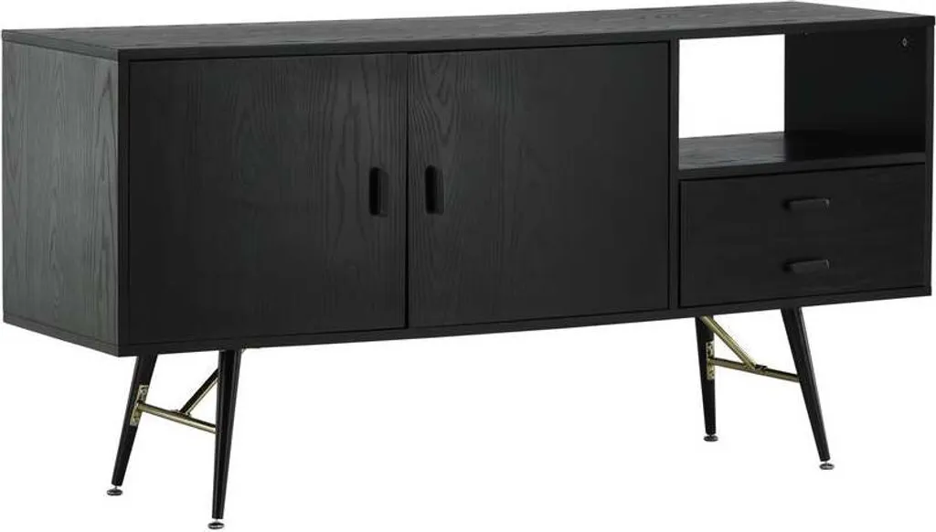 Buffet de Salon Noir et Or 160cm - Meuble de Rangement Design Moderne