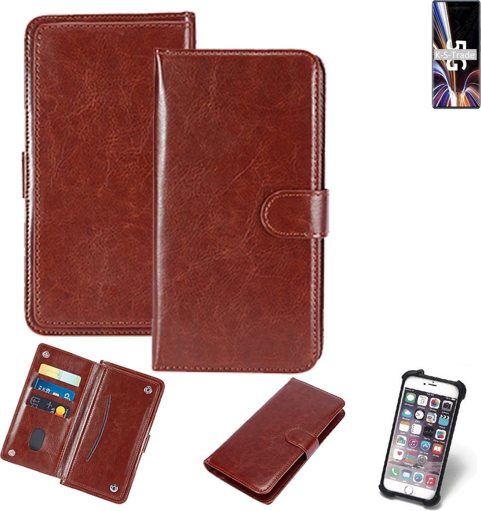 K-S-Trade 360° Hülle kompatibel mit ZTE Axon 40 Pro braun Kunstleder Case BookCase WalletCase Kunstlederederhülle Handyhülle, Rundumschutz Bumper
