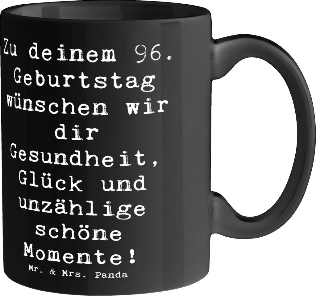 Mr. & Mrs. Panda Tasse Spruch 96. Geburtstag - Schwarz - Geschenk, Trinkbecher, Alter, Geburtstagsgeschenk, Teetasse, Kaffeebecher, Kaffeepott, Jub...