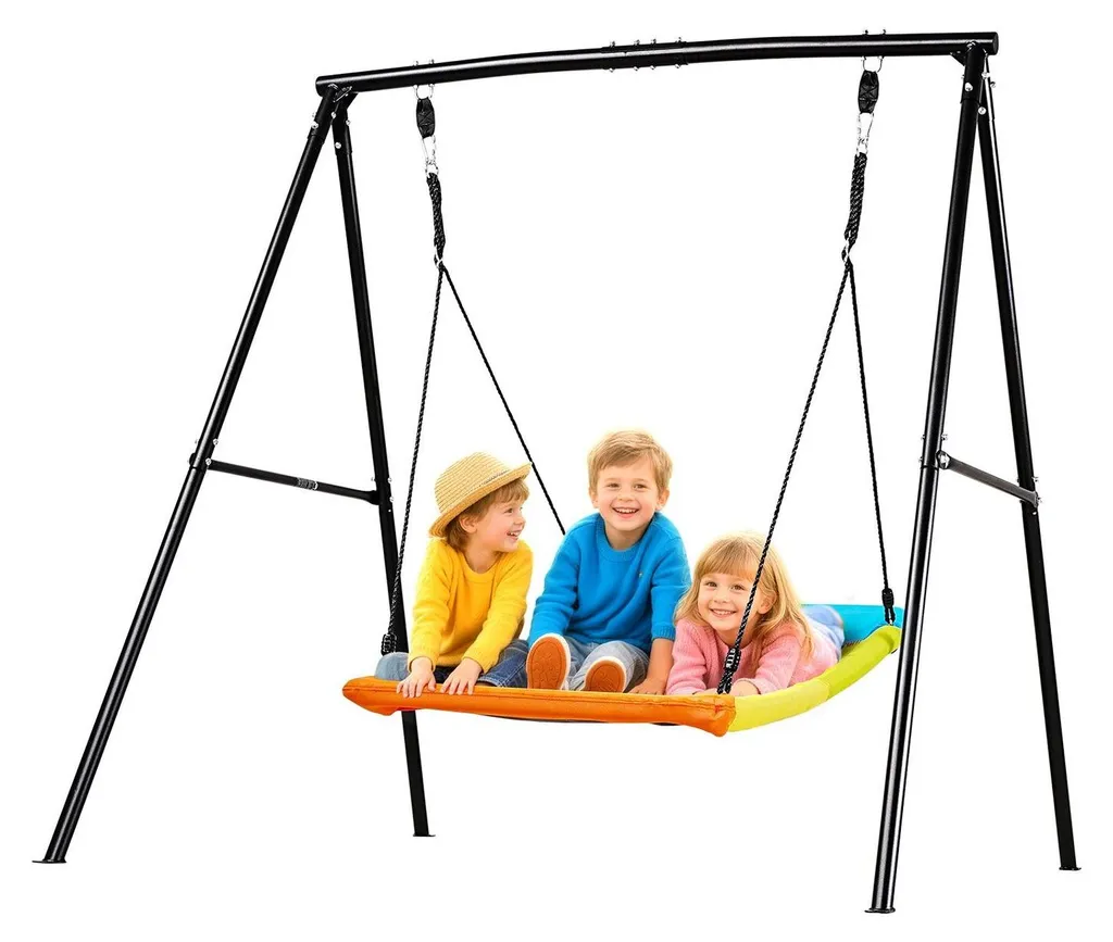 Balançoire de jardin 150x81cm avec support en A robuste et ancres sol