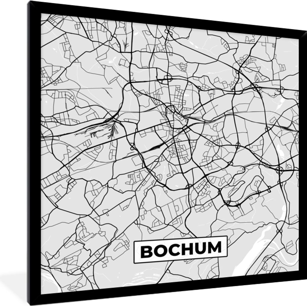 MuchoWow Gerahmtes Poster Bochum - Deutschland - Karte - Stadtplan 40x40 cm - Poster mit Schwarzem Bilderrahmen Wandposter Rahmen Foto Bilder - M...