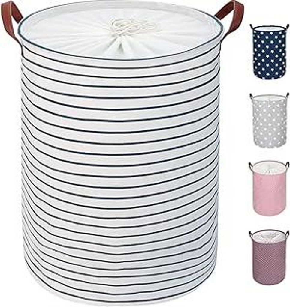 DOKEHOM 18-Inches Faltbare Runde Lagerung Wäschekörbe, Baumwolle (Blau, M) EINWEG
