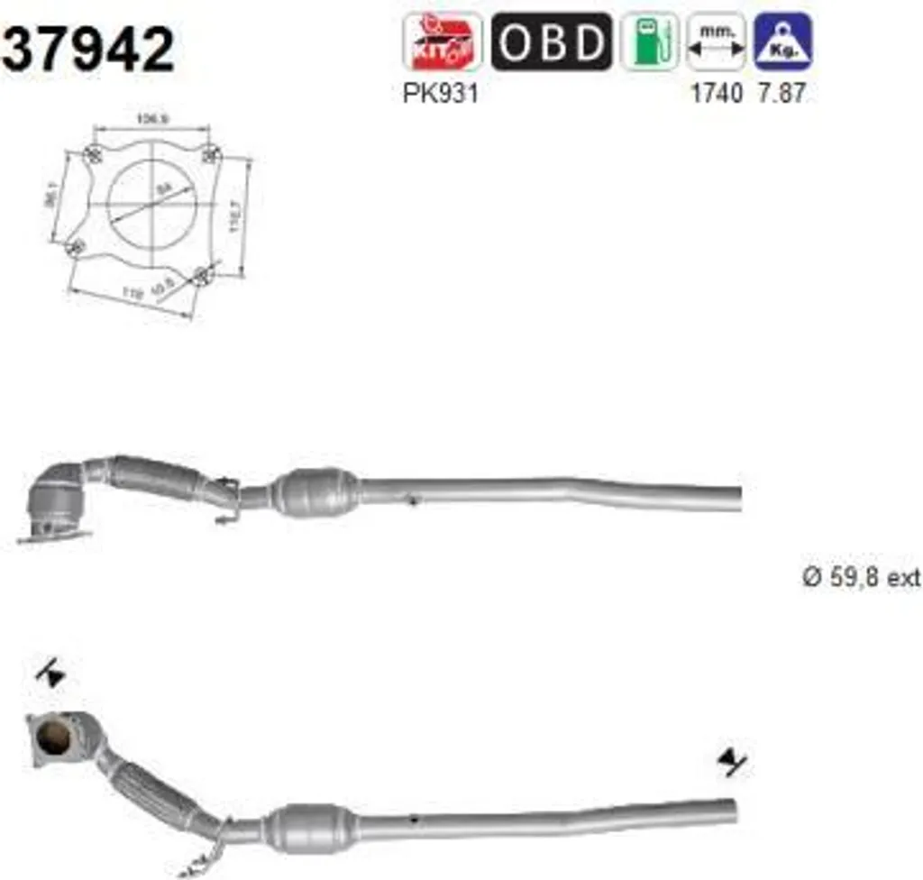 Catalyseur AS 37942 OE 1K0254505MX pour Audi A3 8P et VW Golf V