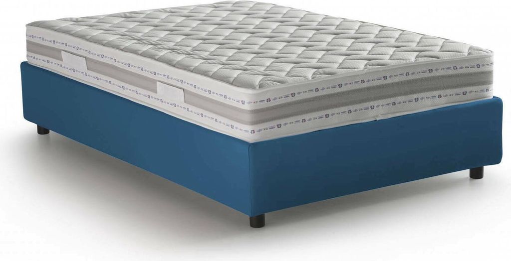 Quadratisches und halbes Bett Chiara, Containerbett mit Stoffbespannung, 100% Italy, Frontöffnung, inklusive Matratze Cm 120x190, Blau