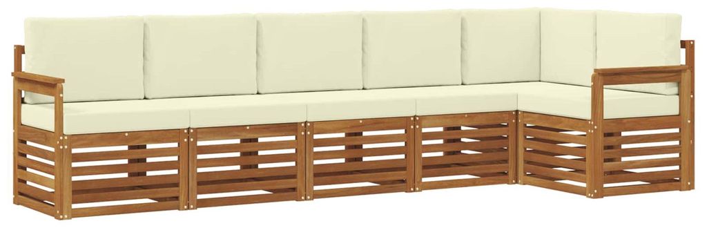 vidaXL Ecksofa Set mit Kissen 6 pcs Natur und Creme Massivholz Akazie