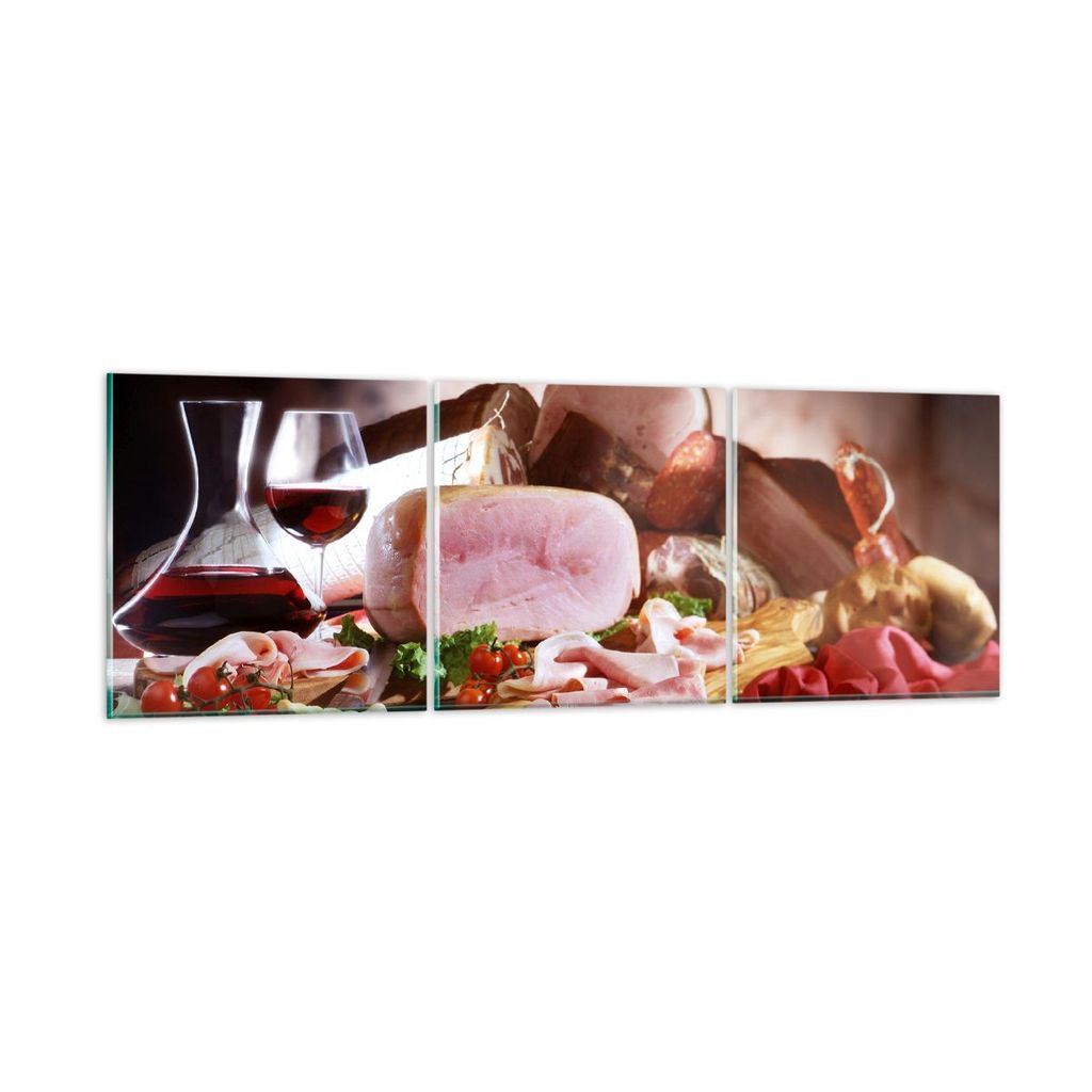 Bilder auf glas - Essen Essen Wurst Kräuter - 120x40cm - Glasbilder - Wandbilder - Kunstdruck - zum Aufhängen bereit - Wanddekoration aus Glas - ...