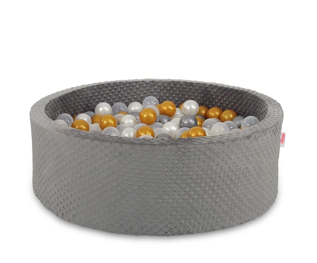 Trockener Pool mit 300 bunten Bällen dunkelgrau