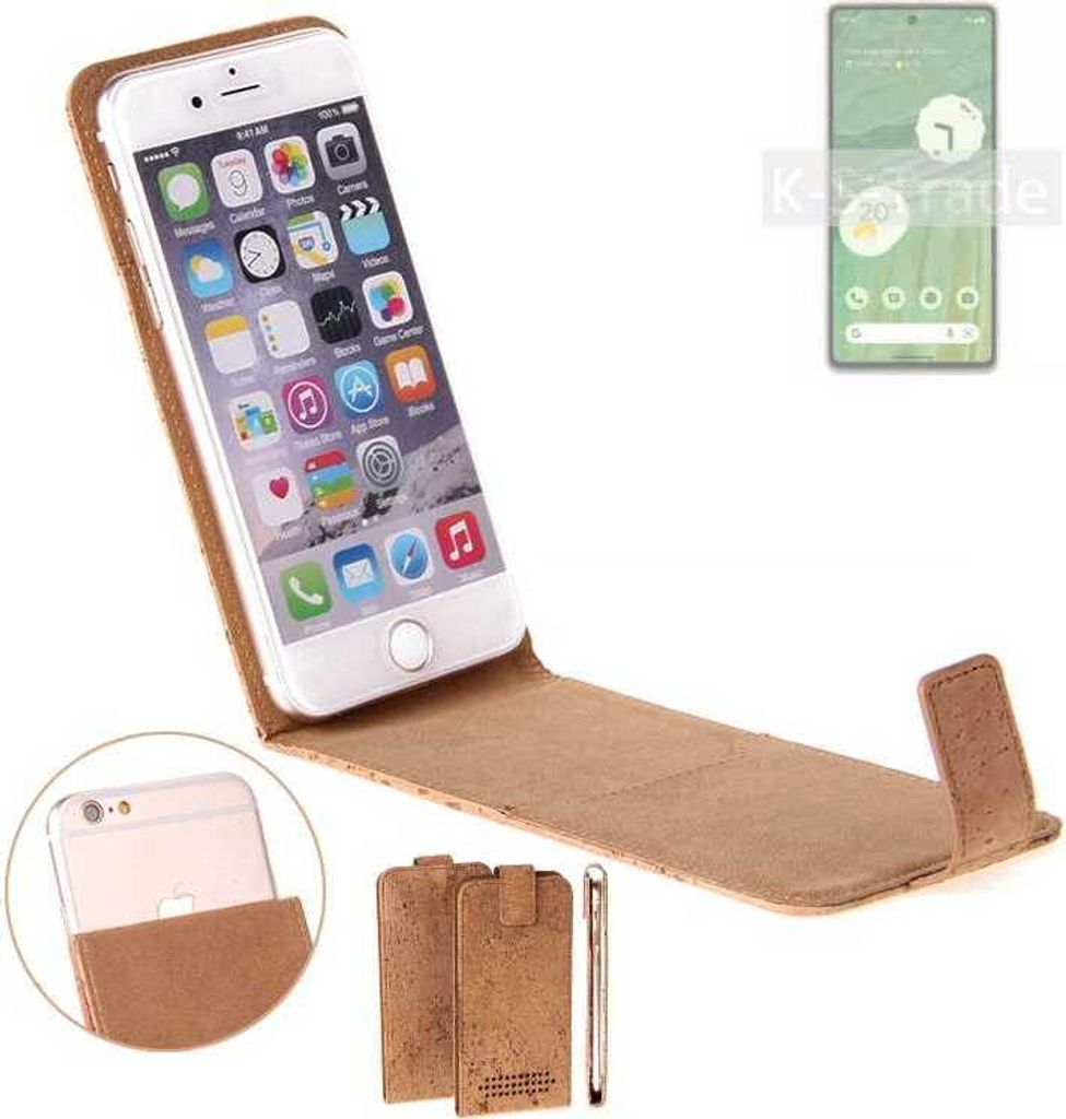 K-S-Trade Handyhülle kompatibel mit Google Pixel 7 Kork Hülle Flipstyle Case Schutzhülle Kork Case Hülle Flip cover Klapphülle Klapp, braun 1x