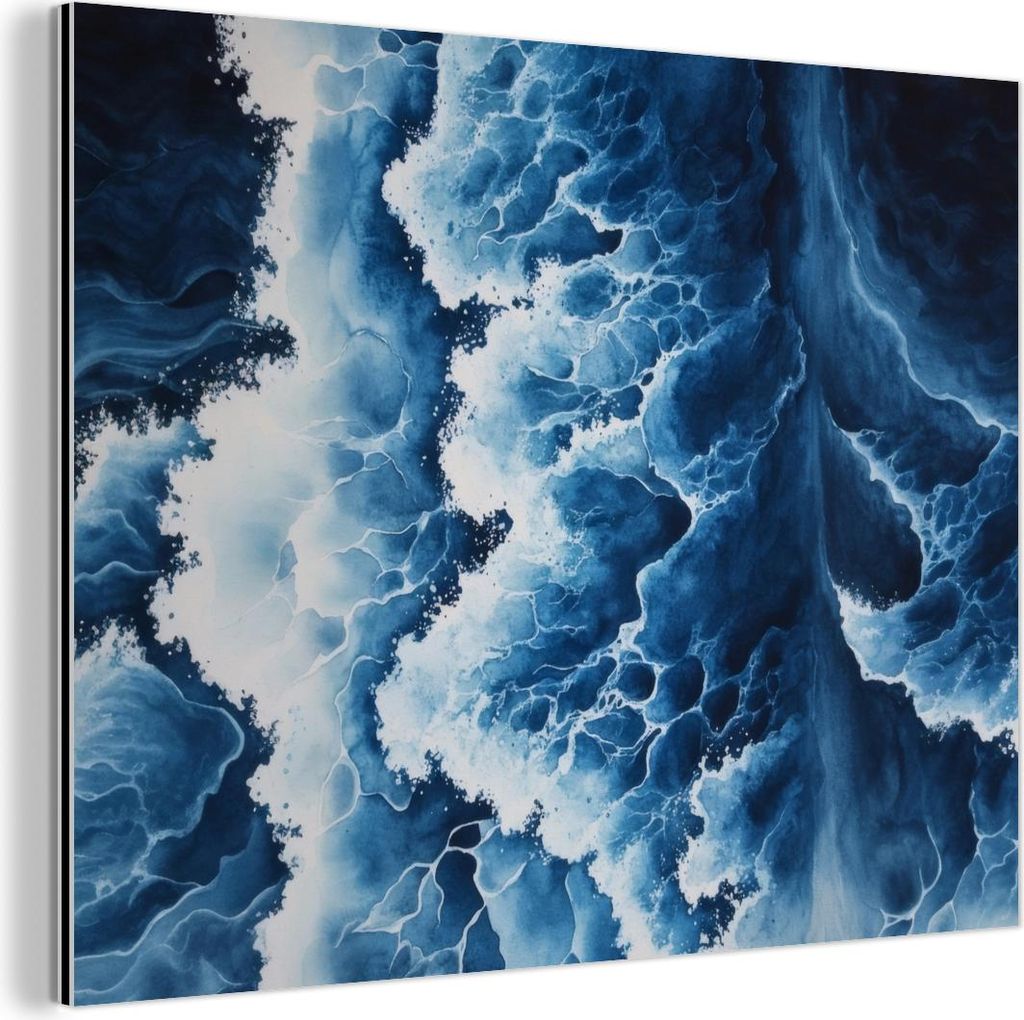 MuchoWow Wanddekoration Metall Metallbild Wandkunst 80x60 cm Wellen - Blau - Schaumstoff MuchoWow Aluminium Gemälde - Alubild