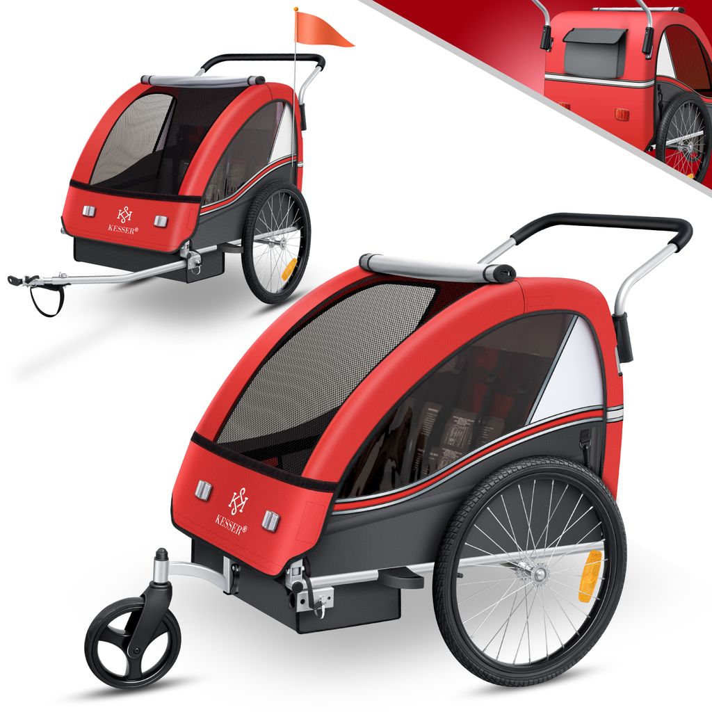 KESSER® Kinderanhänger Fahrradanhänger Sport-RX 2 in 1 Joggerfunktion  Kinderfahrradanhänger + 5-Punkt Sicherheitsgurt 360°-Vorderrad Jogger Buggy