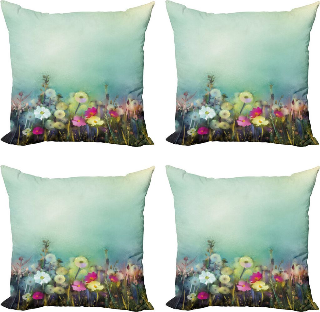 ABAKUHAUS Blume Kissenbezug Set (4 Stück), Dandelion Daisy Poppy, Moderner Doppelseitiger Digitaldruck, 40 cm x 40 cm, Mehrfarbig