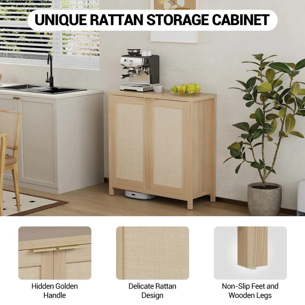 Buffet bois gain de place - Solution de rangement avec étagères 90 cm
