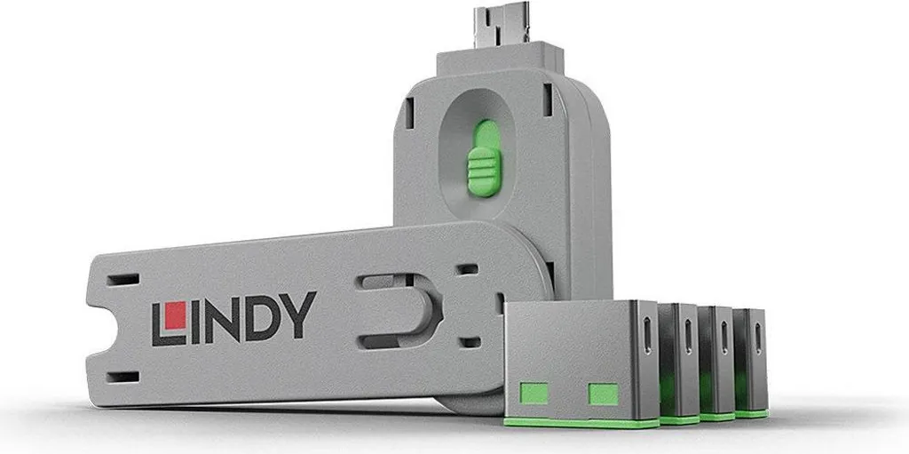 Bloqueur Port USB Vert Lindy 40451 en ABS avec Clé de Verrouillage - 5x