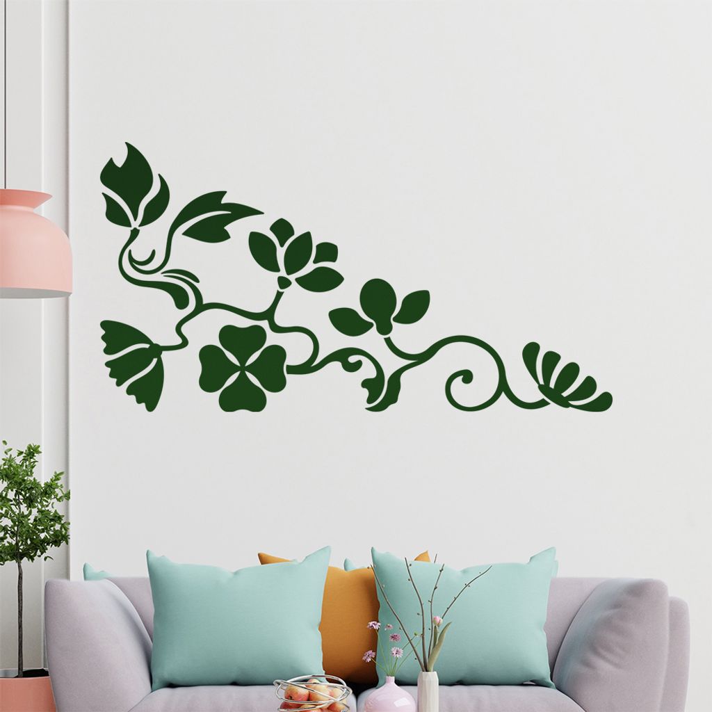 Eckeornament -Blüten - Kleeblatt Wandtattoo in 6 Größen - Wandaufkleber Wall Sticker - Dekoration, Küche, Wohnzimmer, Schlafzimmer, Badezimmer