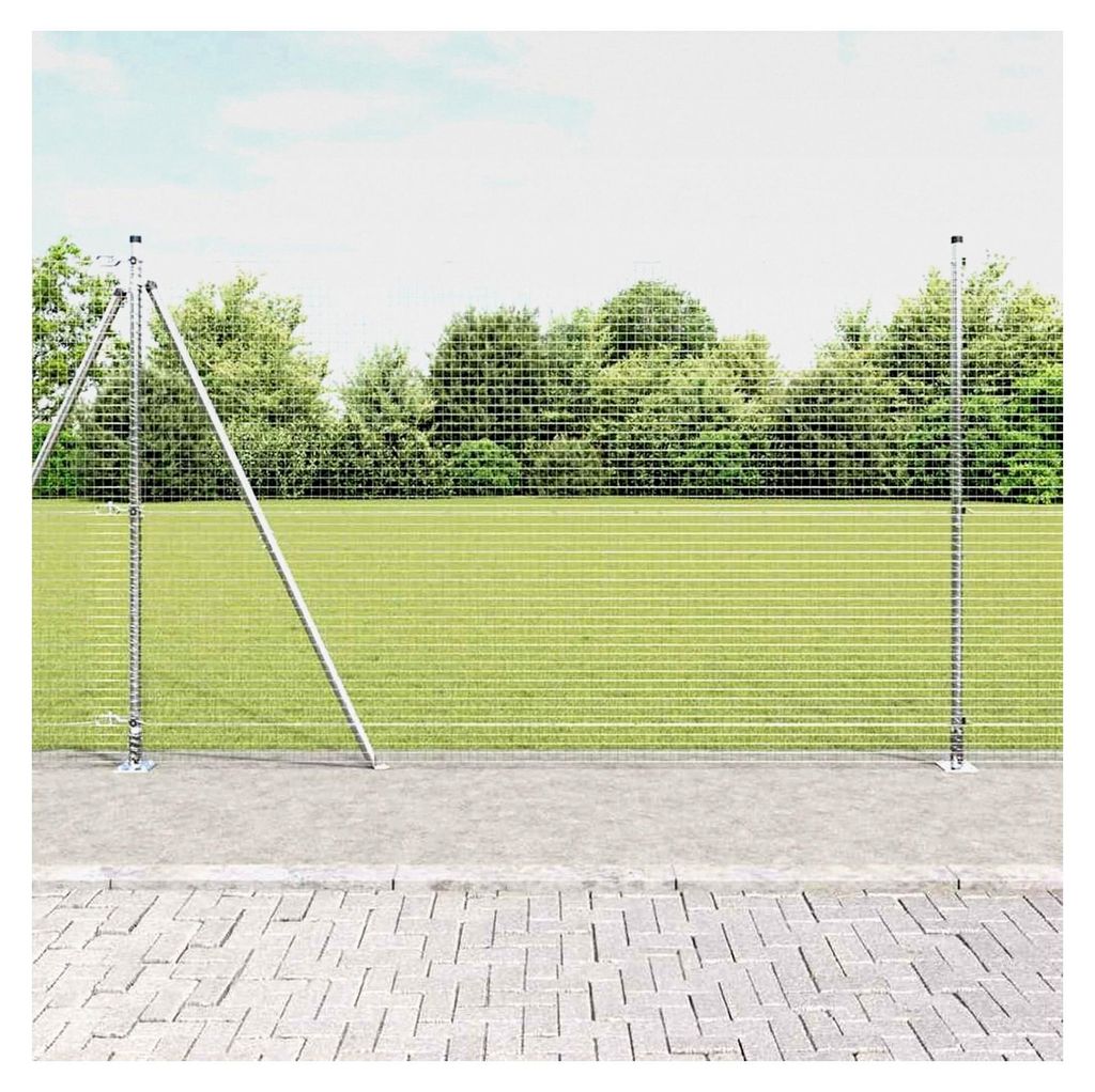 geschweißter Drahtzaun mit 13 Flanschpfosten 1,5x25 m aus verzinktem Stahl, Gartenzaun Maschendraht Sichtschutz für Garten, Hof, Kaninchen, Hühn...