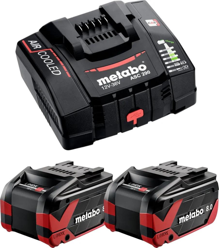 Metabo LiHDX 18V 8.0Ah : Set de 2 Batteries 624975000 et Chargeur ASC 290