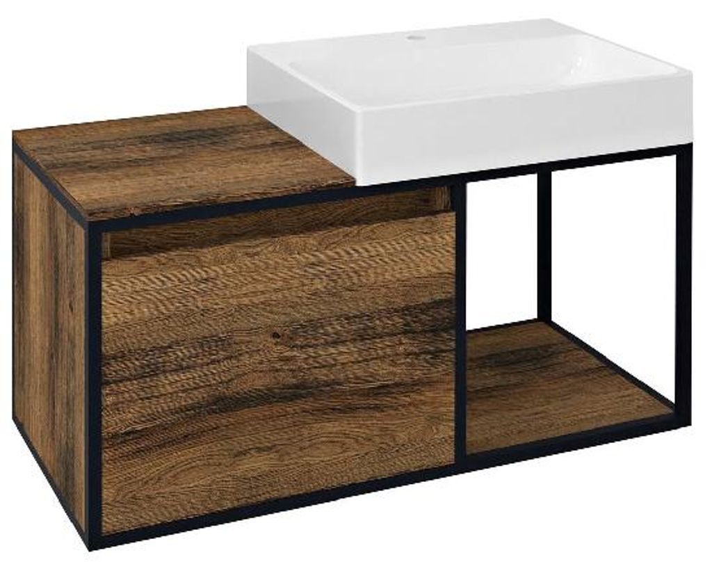 SKARA Unterschrank 100x49,5x46,5cm, schwarz matt/Eiche Collingwood