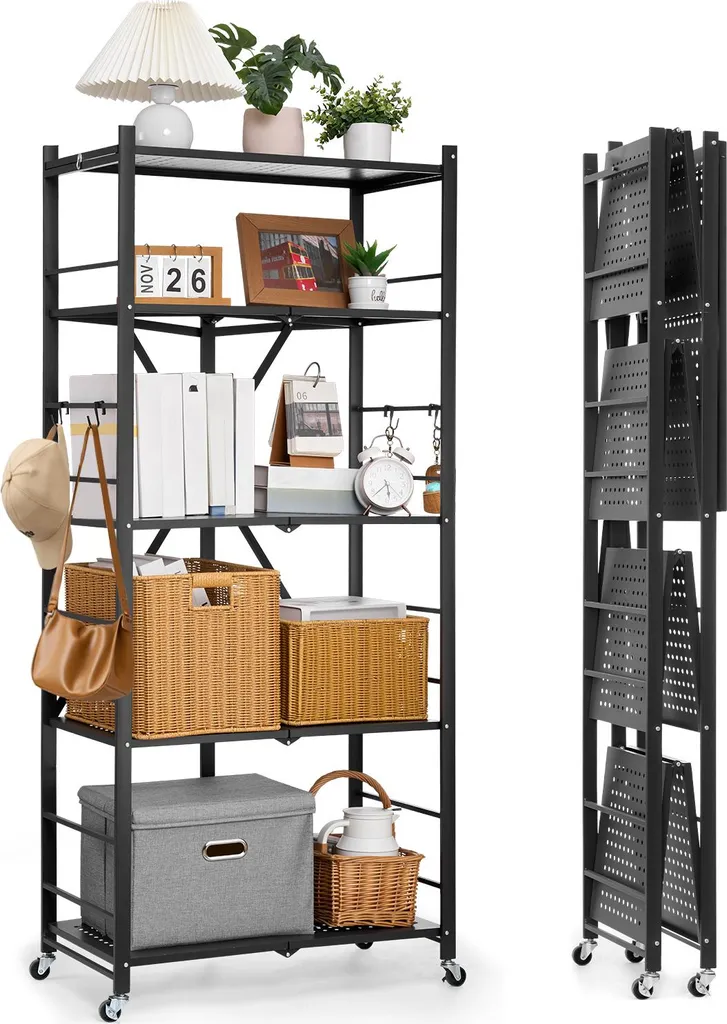 Étagère de Rangement Pliable sur Roulettes en Métal pour Cuisine et Garage