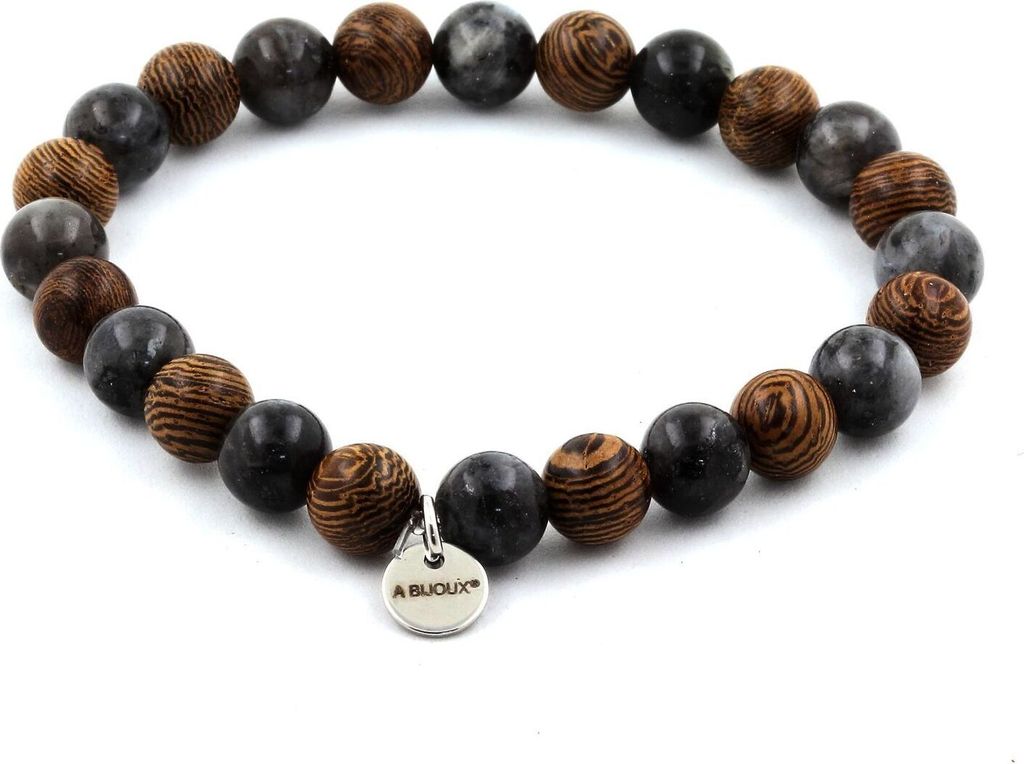 Armband aus Labradoritperlen + Holz 8 mm
