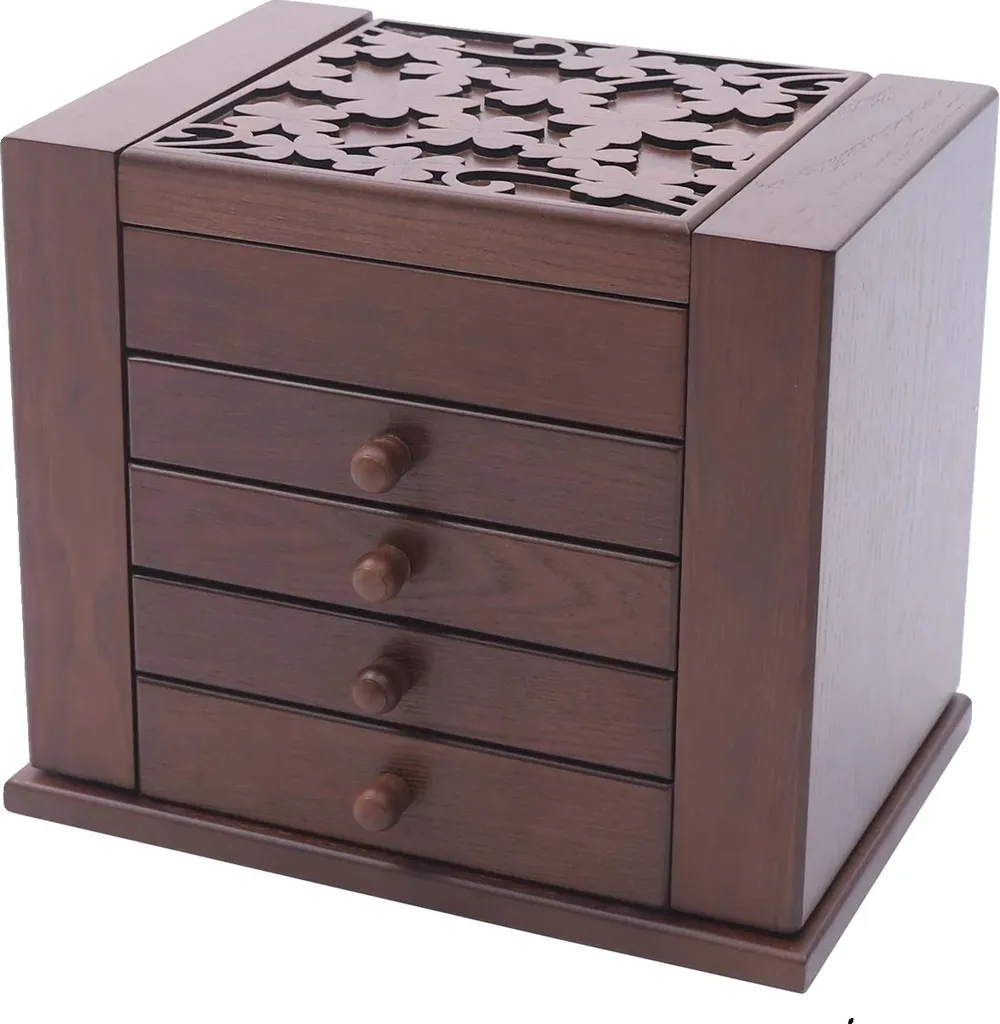 Boîte à bijoux rétro en bois marron à grande capacité de rangement