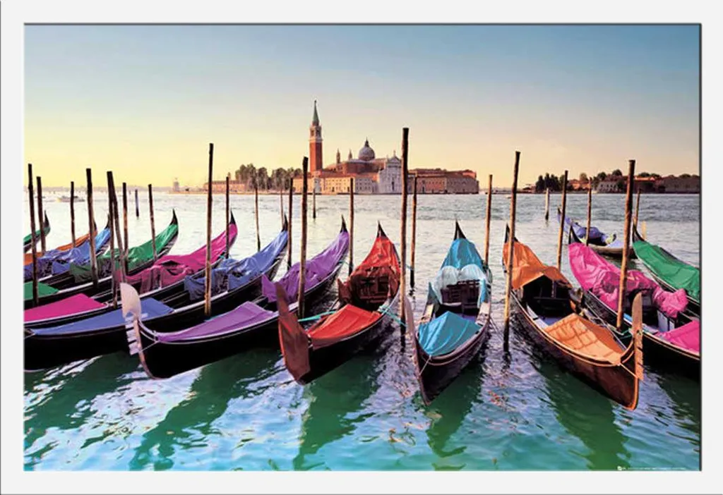 Poster Venise avec Cadre Blanc Shinsuke : Décoration Facile sans Verre Brisé