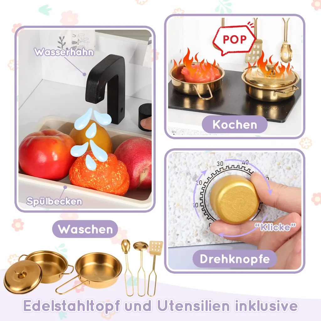 Cuisine Enfant Interactive Merax en Bois avec Accessoires, 3 Ans et Plus - 9