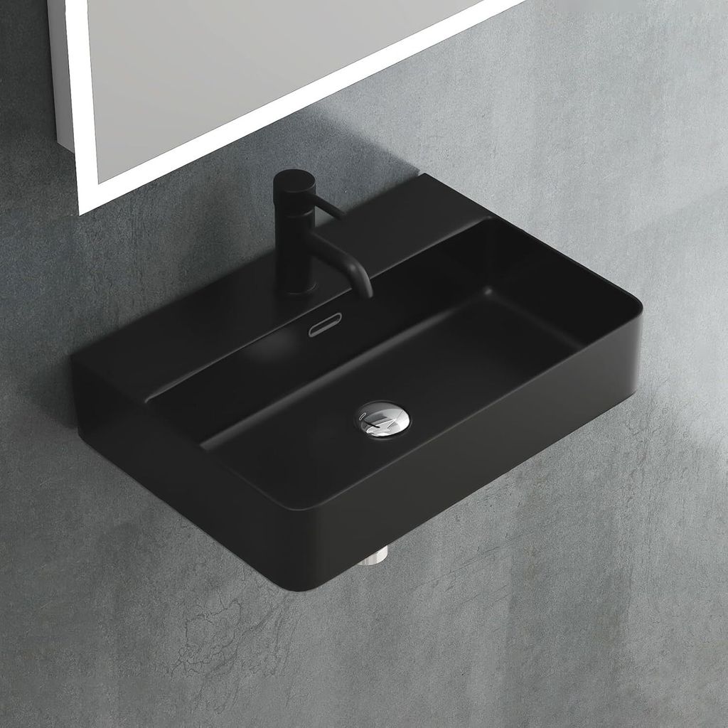 Alpenberger Waschbecken Schwarz | Waschtisch 60 cm Breit | Hängewaschbecken oder Aufsatzwaschtisch | Aufsatzwaschbecken Eckig mit Nano | Moderne W...