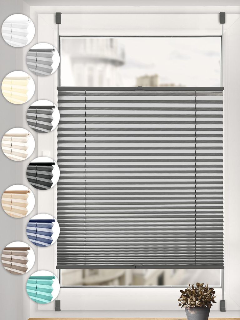 Sonello Plissee Klemmfix ohne Bohren 105cm x 140cm Anthrazit/Dunkelgrau Faltrollo Plisseerollo Jalousie für Tür & Fenster Blickdicht Sichtschutz ...